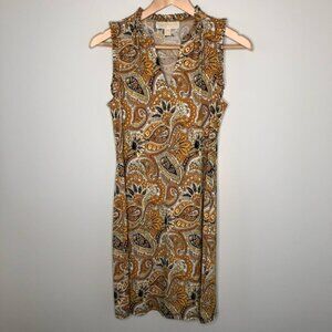 Michael Kors Neutral Paisley  Printed V-neck Shift Dress Size XS